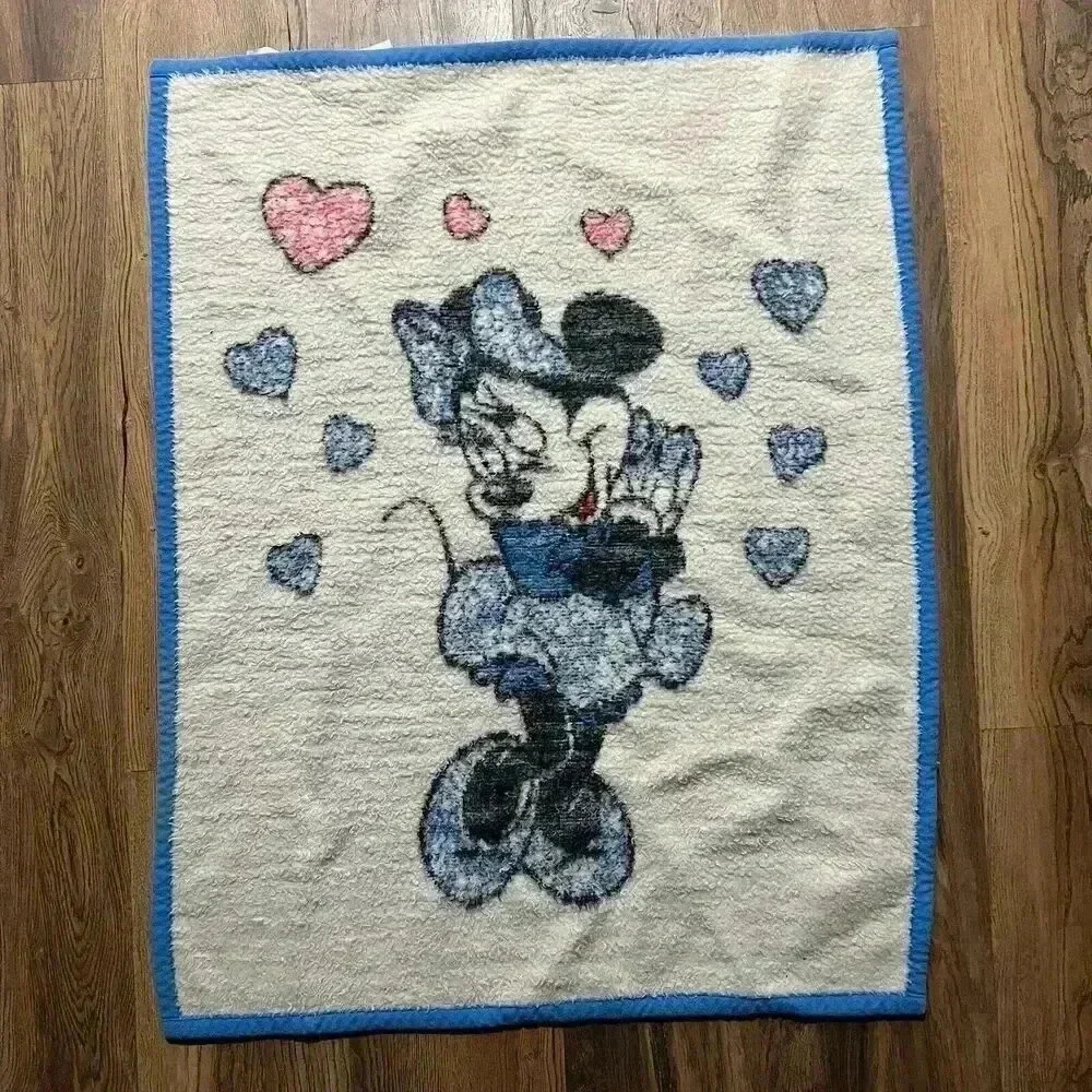 Vintage Biederlack Walt Disney Co Minnie Mouse Baby Blanket Blue 1984 USA Made